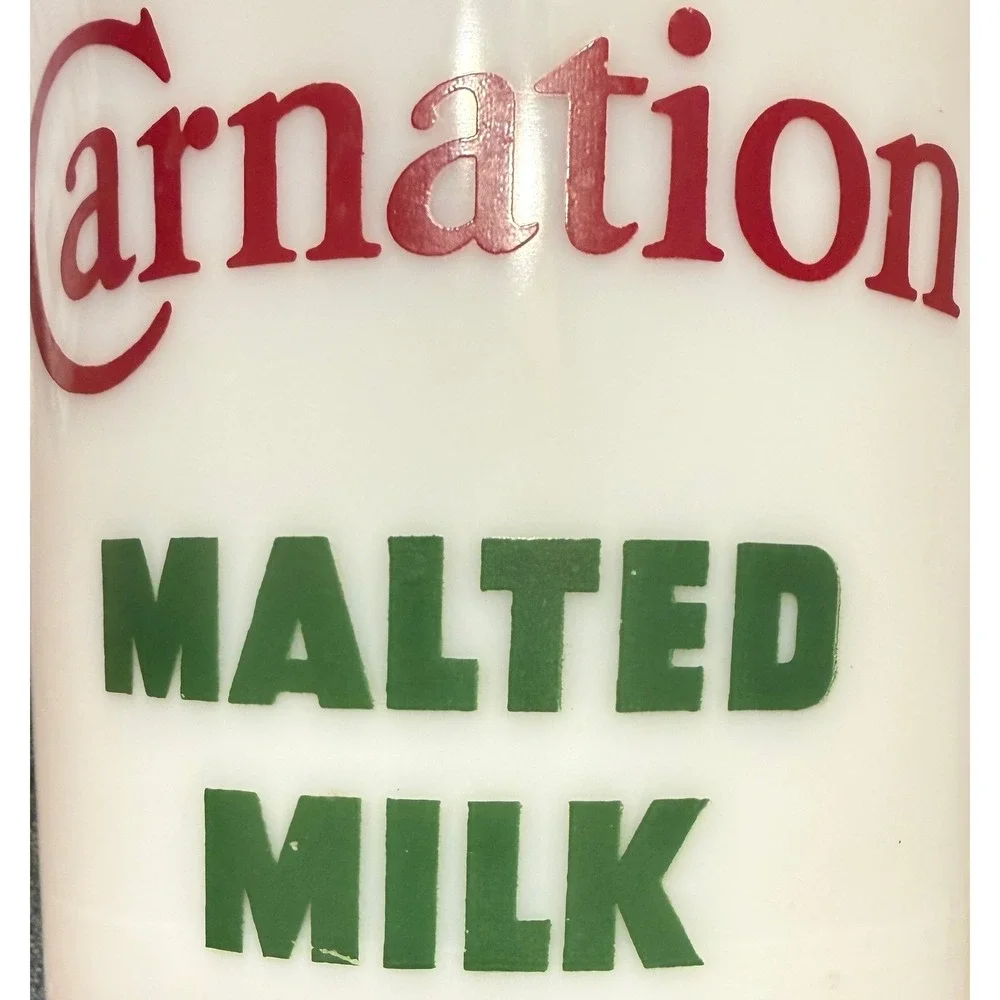 Vintage Carnation Malted Milk Glass Canister with Aluminum Lid White Retro Decor